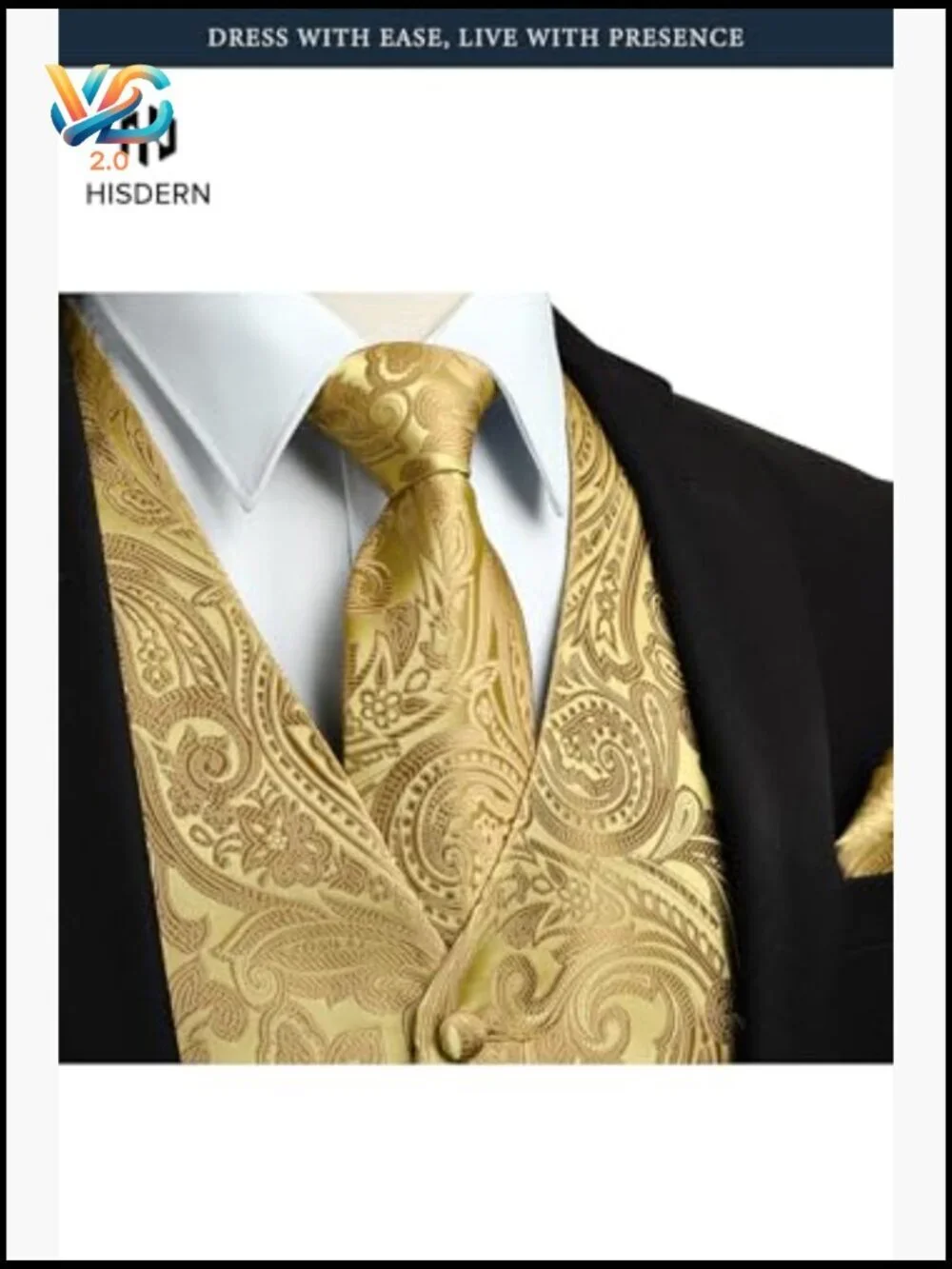 Men's Formal Vest Set with Tie and Pocket Square, Silk Blend, Size Large